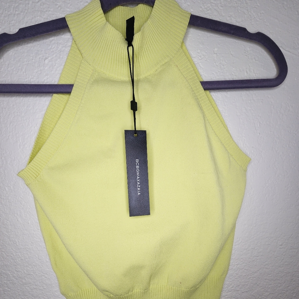BCBGMaxAzria Yellow Fitted Crop Tank Top